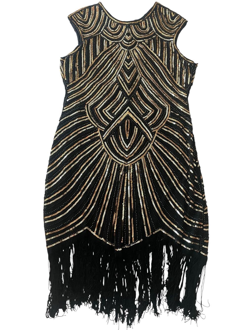 BABEYOND 1920s Art Deco Sequin Fringed Flapper Gatsby Dress XXL